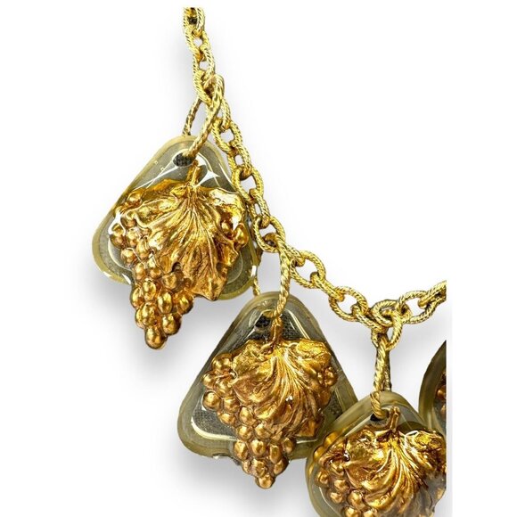 Artisan Gay Isber Statement Necklace Gold Grape Charms Resin Mixed Media 19” - Picture 2 of 11